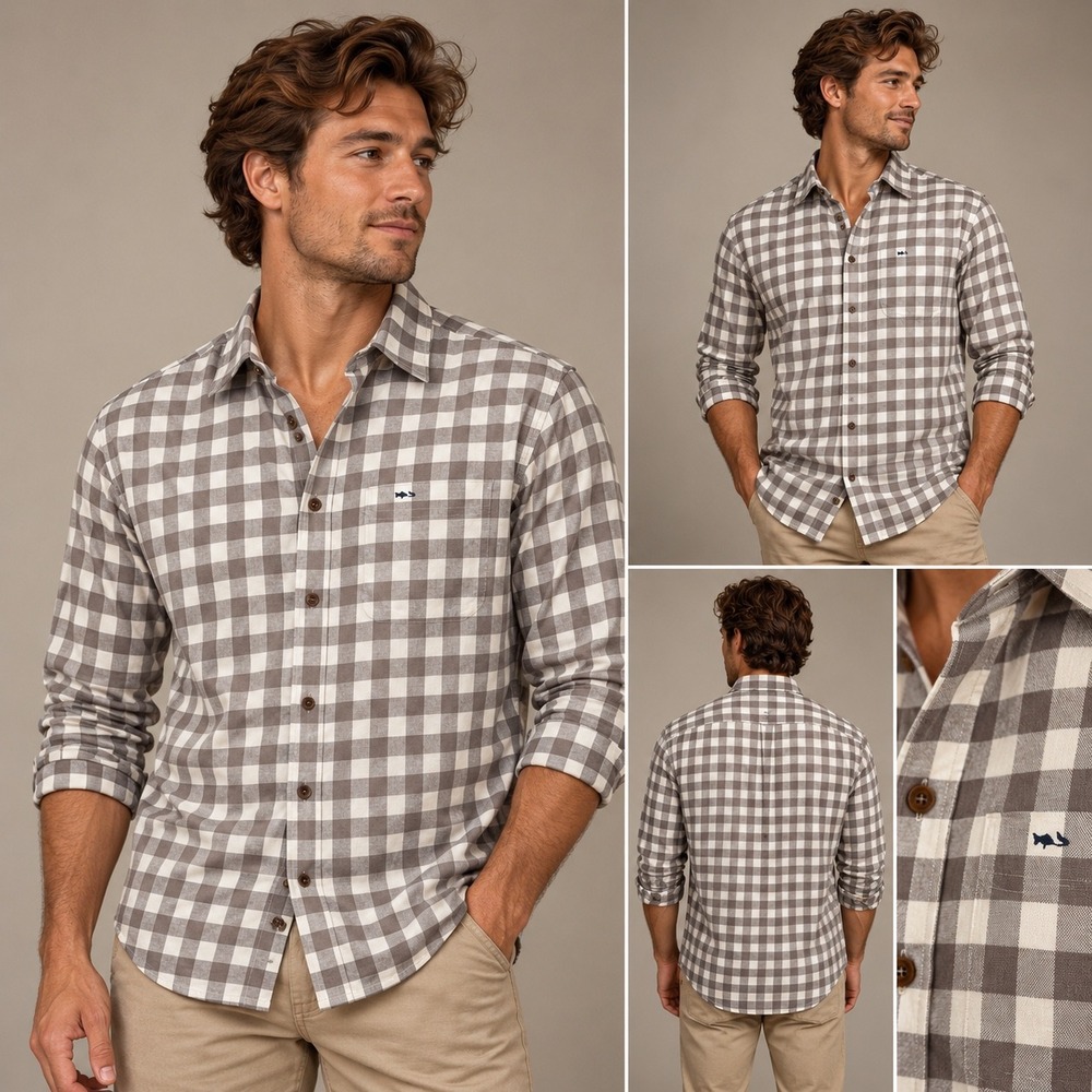 Fish Hippie Mens XL Grey Gingham Check Long Sleeve Cotton Button Down Shirt